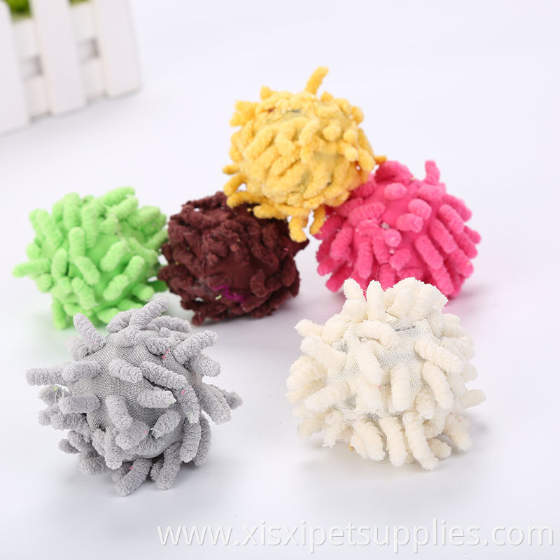 shaggy plush cat ball with rattle playing toy for cat